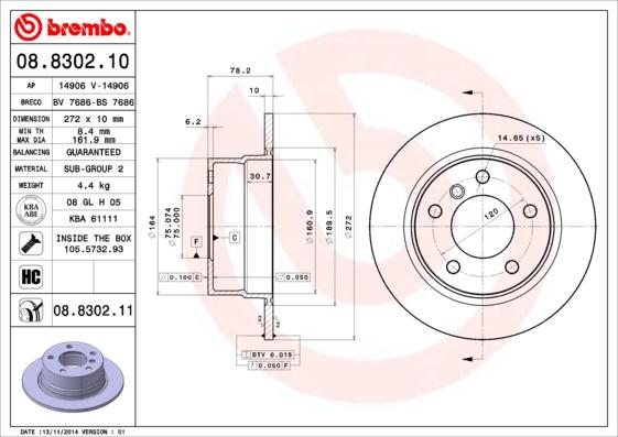 Brembo 08.8302.11 - Brake Disc onlydrive.pro