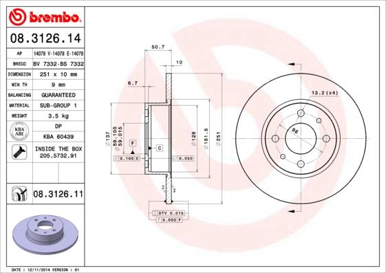 Brembo 08.3126.11 - Brake Disc onlydrive.pro