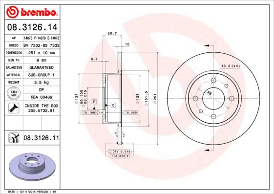 Brembo 08.3126.11 - Тормозной диск onlydrive.pro