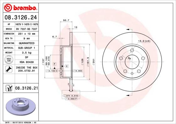 Brembo 08.3126.21 - Brake Disc onlydrive.pro