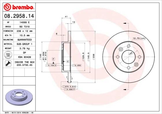 Brembo 08.2958.14 - Jarrulevy onlydrive.pro