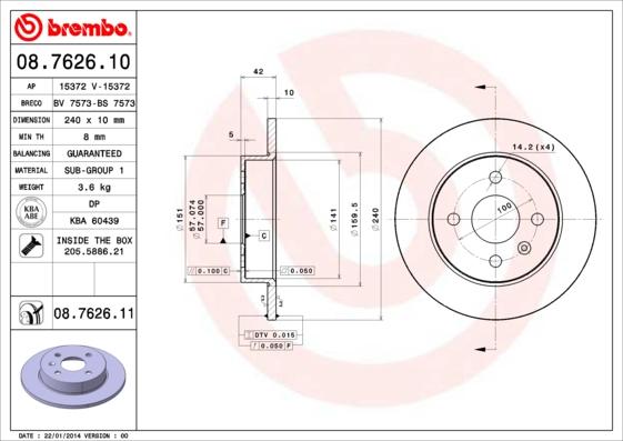 Brembo 08.7626.11 - Тормозной диск onlydrive.pro