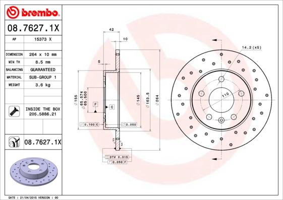 Brembo 08.7627.1X - Piduriketas onlydrive.pro