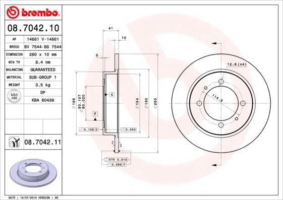 Brembo 08.7042.11 - Bremžu diski onlydrive.pro