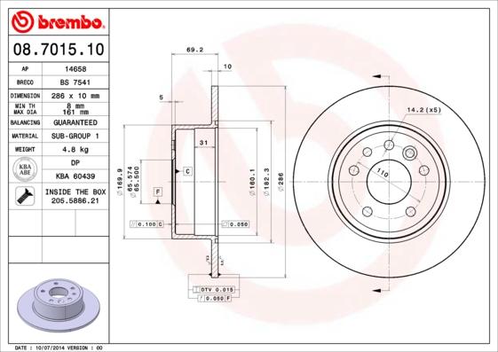 Brembo 08.7015.10 - Piduriketas onlydrive.pro