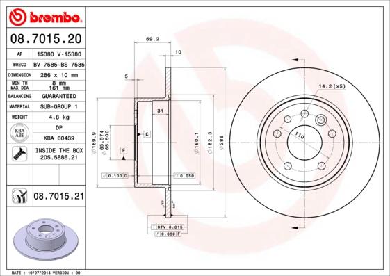 Brembo 08.7015.21 - Jarrulevy onlydrive.pro