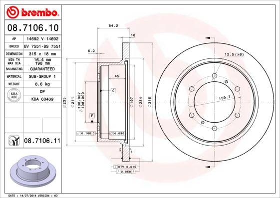 Brembo 08.7106.11 - Brake Disc onlydrive.pro