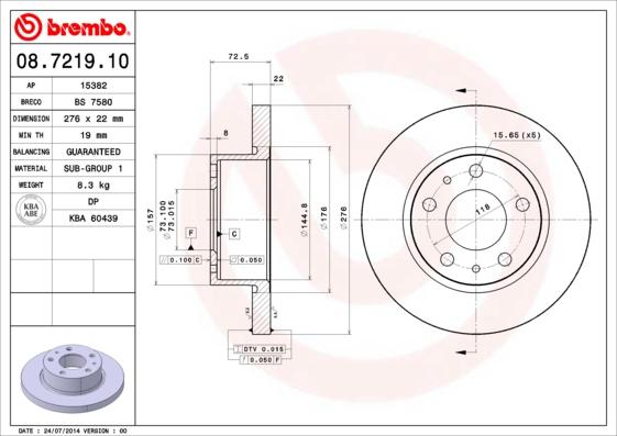 Brembo 08.7219.10 - Brake Disc onlydrive.pro