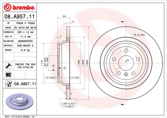 Brembo 08.A957.11 - Brake Disc onlydrive.pro