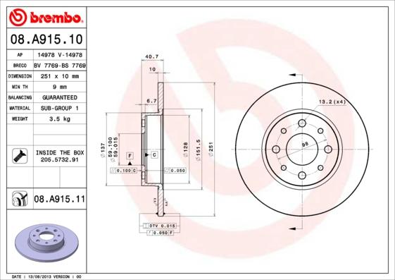 Brembo 08.A915.11 - Brake Disc onlydrive.pro