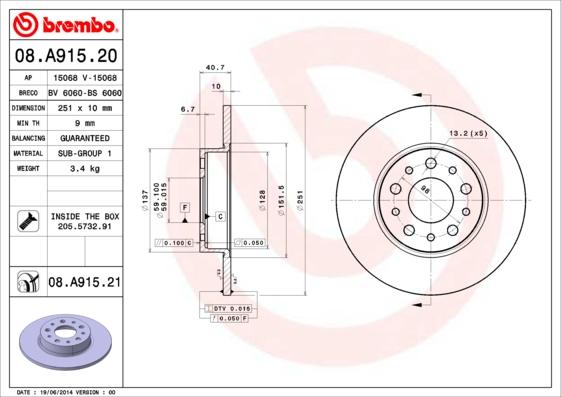 Brembo 08.A915.21 - Brake Disc onlydrive.pro
