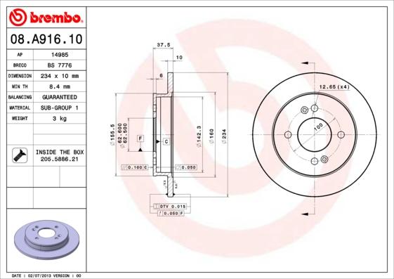 Brembo 08.A916.10 - Brake Disc onlydrive.pro
