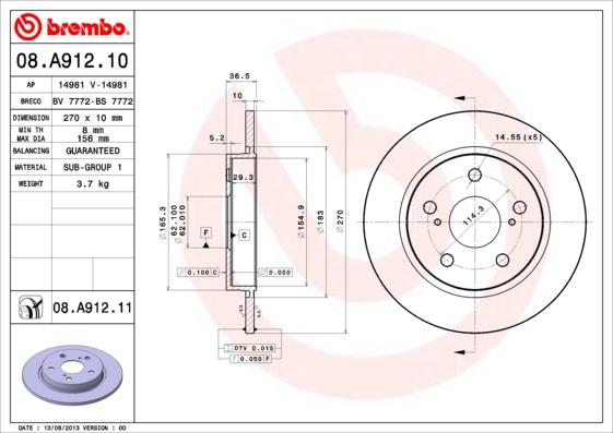 Brembo 08.A912.11 - Brake Disc onlydrive.pro