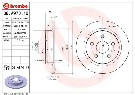 Brembo 08.A970.11 - Jarrulevy onlydrive.pro