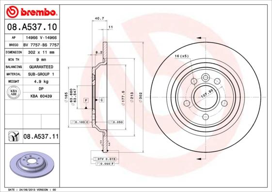 Brembo 08.A537.11 - Piduriketas onlydrive.pro