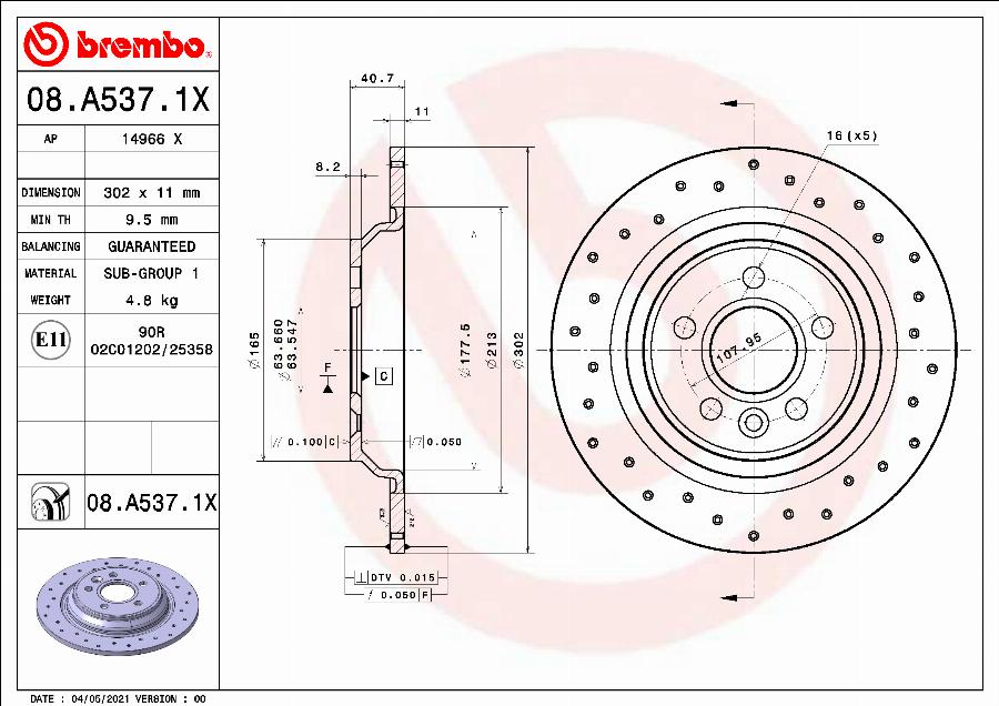 Brembo 08.A537.1X - Stabdžių diskas onlydrive.pro