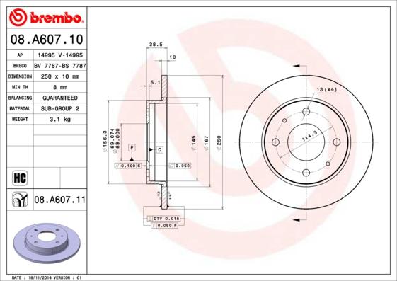 Brembo 08.A607.11 - Brake Disc onlydrive.pro