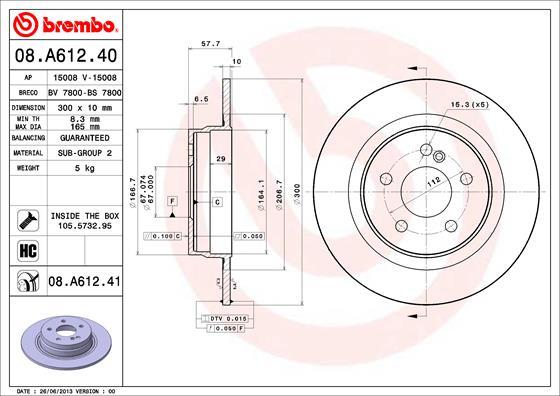 Brembo 08.A612.41 - Bremžu diski onlydrive.pro