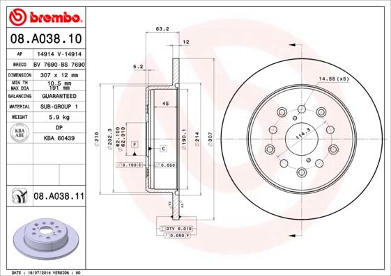 Brembo 08.A038.11 - Brake Disc onlydrive.pro