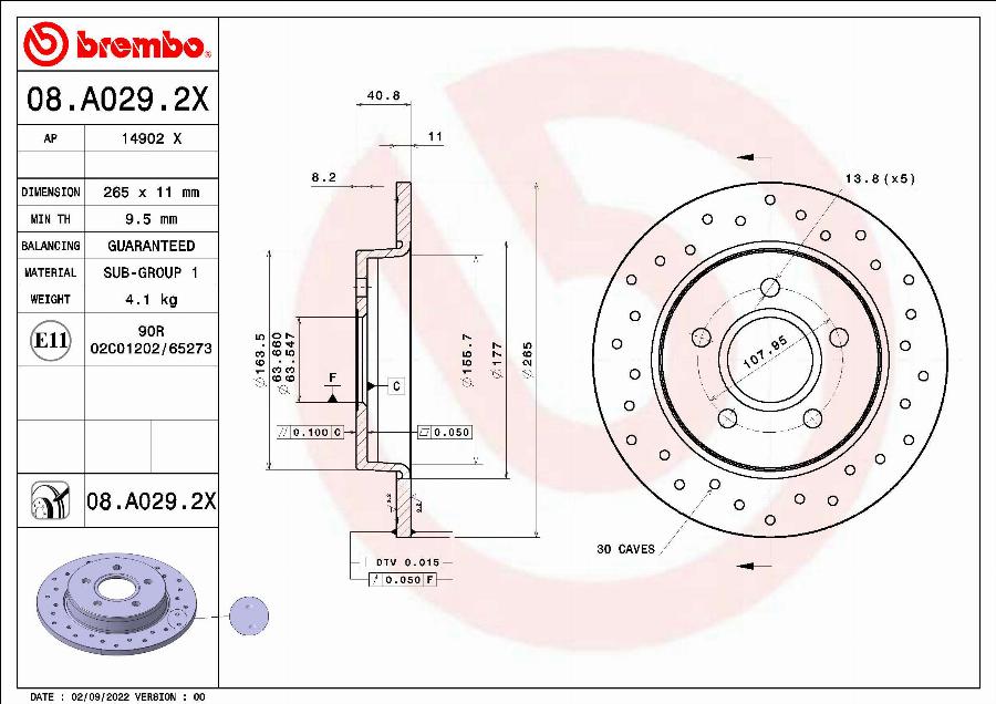 Brembo 08.A029.2X - Piduriketas onlydrive.pro