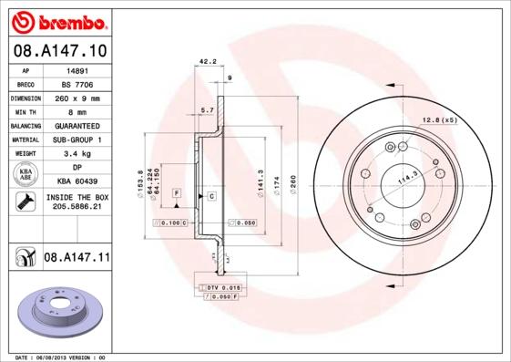 Brembo 08.A147.11 - Stabdžių diskas onlydrive.pro