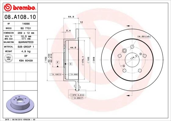Brembo 08.A108.10 - Brake Disc onlydrive.pro