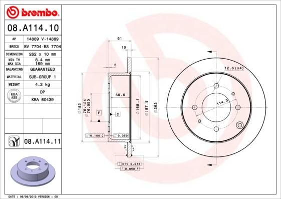 Brembo 08.A114.11 - Stabdžių diskas onlydrive.pro