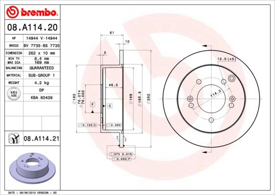 Brembo 08.A114.21 - Brake Disc onlydrive.pro