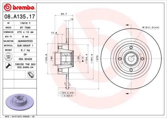 Brembo 08.A135.17 - Brake Disc onlydrive.pro