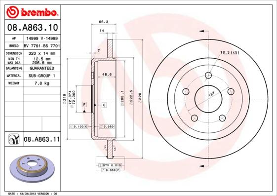 Brembo 08.A863.11 - Brake Disc onlydrive.pro