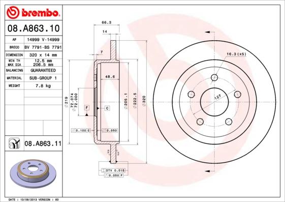 Brembo 08.A863.11 - Тормозной диск onlydrive.pro