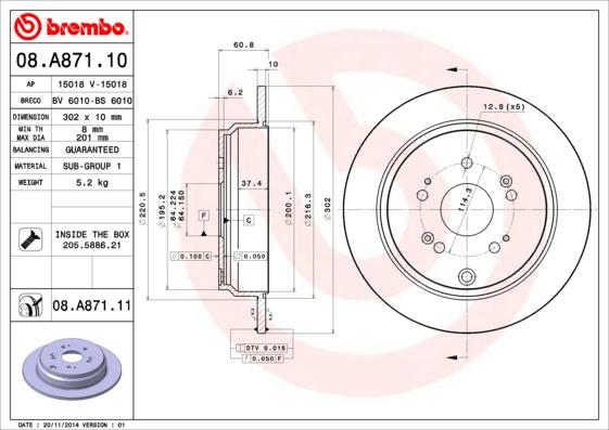 Brembo 08.A871.11 - Piduriketas onlydrive.pro