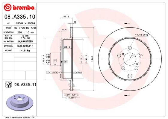 Brembo 08.A335.11 - Brake Disc onlydrive.pro