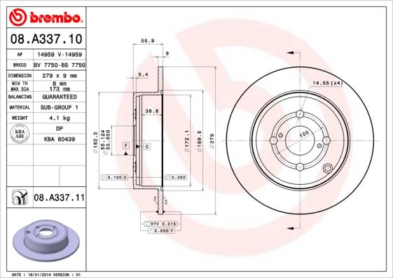 Brembo 08.A337.11 - Brake Disc onlydrive.pro