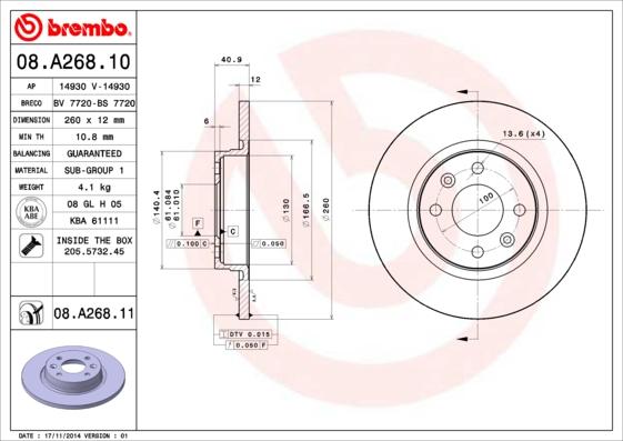 Brembo 08.A268.11 - Brake Disc onlydrive.pro