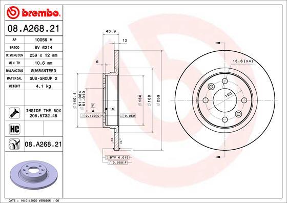 Brembo 08.A268.21 - Piduriketas onlydrive.pro