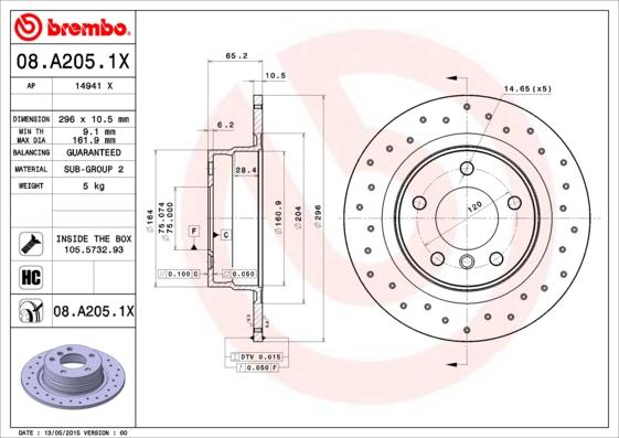 Brembo 08.A205.1X - Brake Disc onlydrive.pro