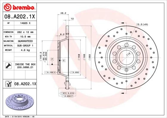 Brembo 08.A202.1X - Piduriketas onlydrive.pro