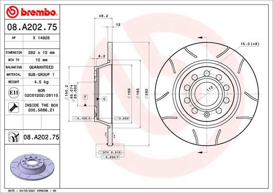 Brembo 08.A202.75 - Bremžu diski onlydrive.pro