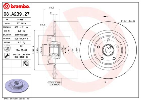 Brembo 08.A239.27 - Тормозной диск onlydrive.pro