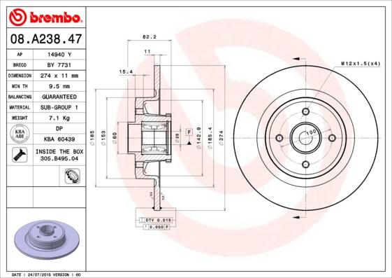 Brembo 08.A238.47 - Piduriketas onlydrive.pro