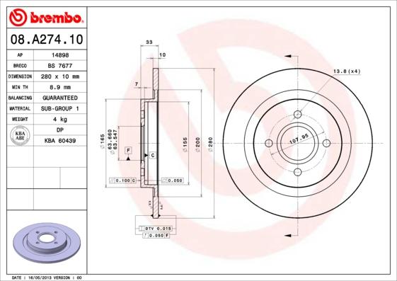 Brembo 08.A274.10 - Brake Disc onlydrive.pro