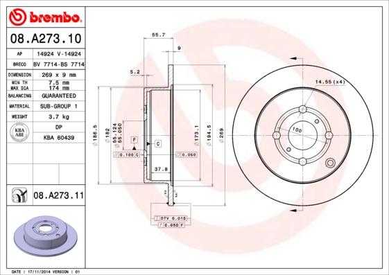 Brembo 08.A273.11 - Brake Disc onlydrive.pro