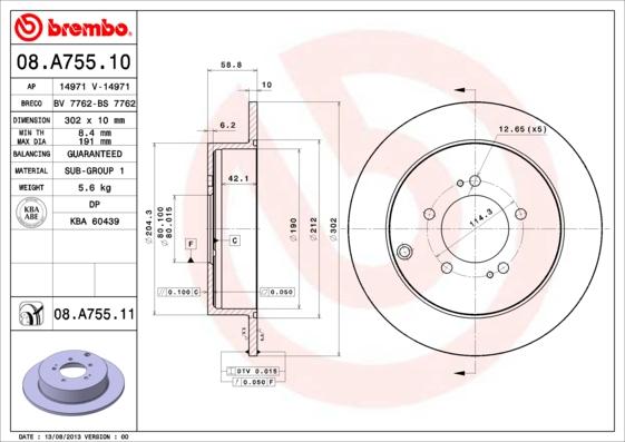 Brembo 08.A755.11 - Stabdžių diskas onlydrive.pro