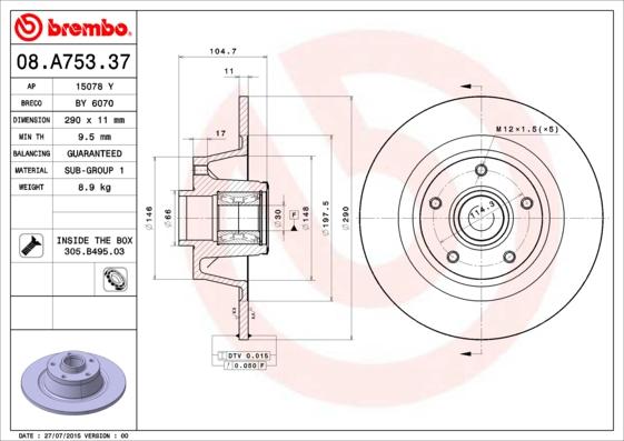 Brembo 08.A753.37 - Brake Disc onlydrive.pro