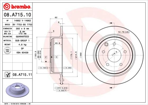 Brembo 08.A715.11 - Тормозной диск onlydrive.pro