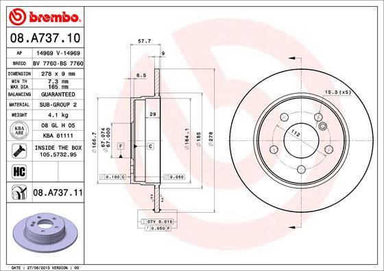 Brembo 08.A737.11 - Bremžu diski onlydrive.pro