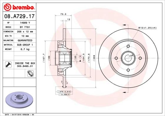 Brembo 08.A729.17 - Тормозной диск onlydrive.pro