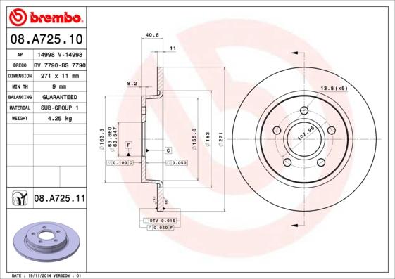 Brembo 08.A725.11 - Тормозной диск onlydrive.pro