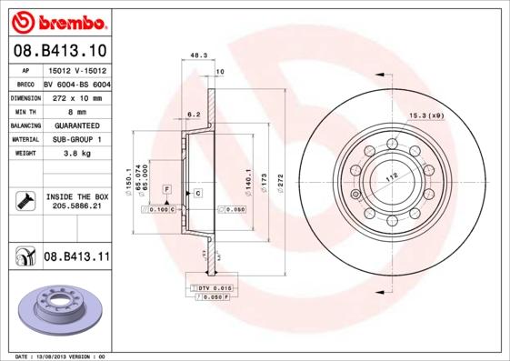 Brembo 08.B413.11 - Bremžu diski onlydrive.pro